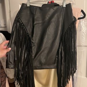 Black leather fringe skirt. Cute for game day. NWOT